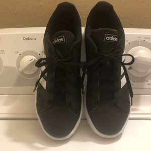 Black with white strips adidas tennis shoes size 6 worn twice